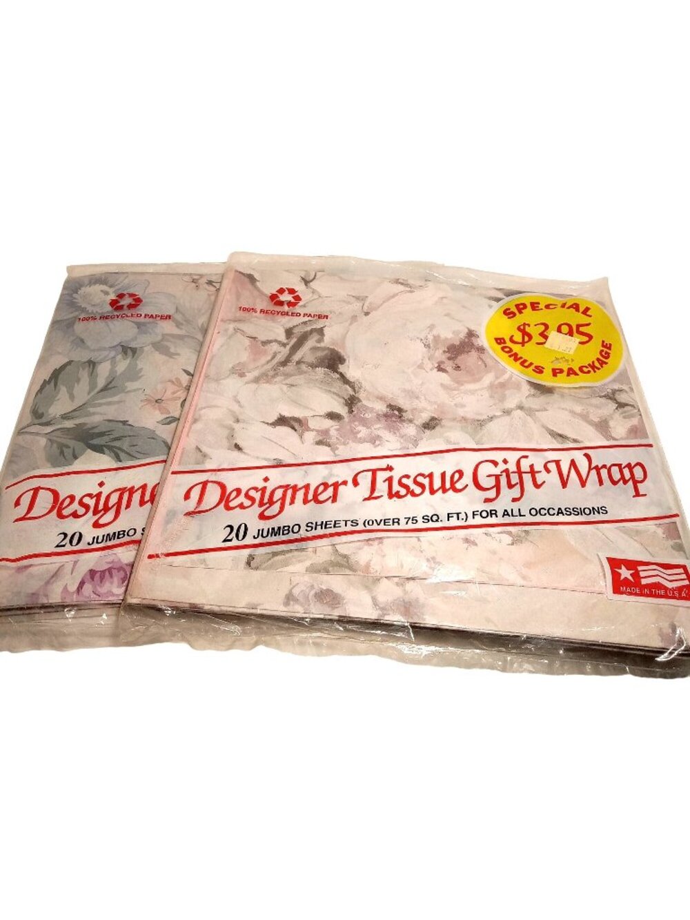Vintage 80s Designer Tissue Gift Wrap 20 Jumbo Sheets 2 Packs Paper Floral NOS
